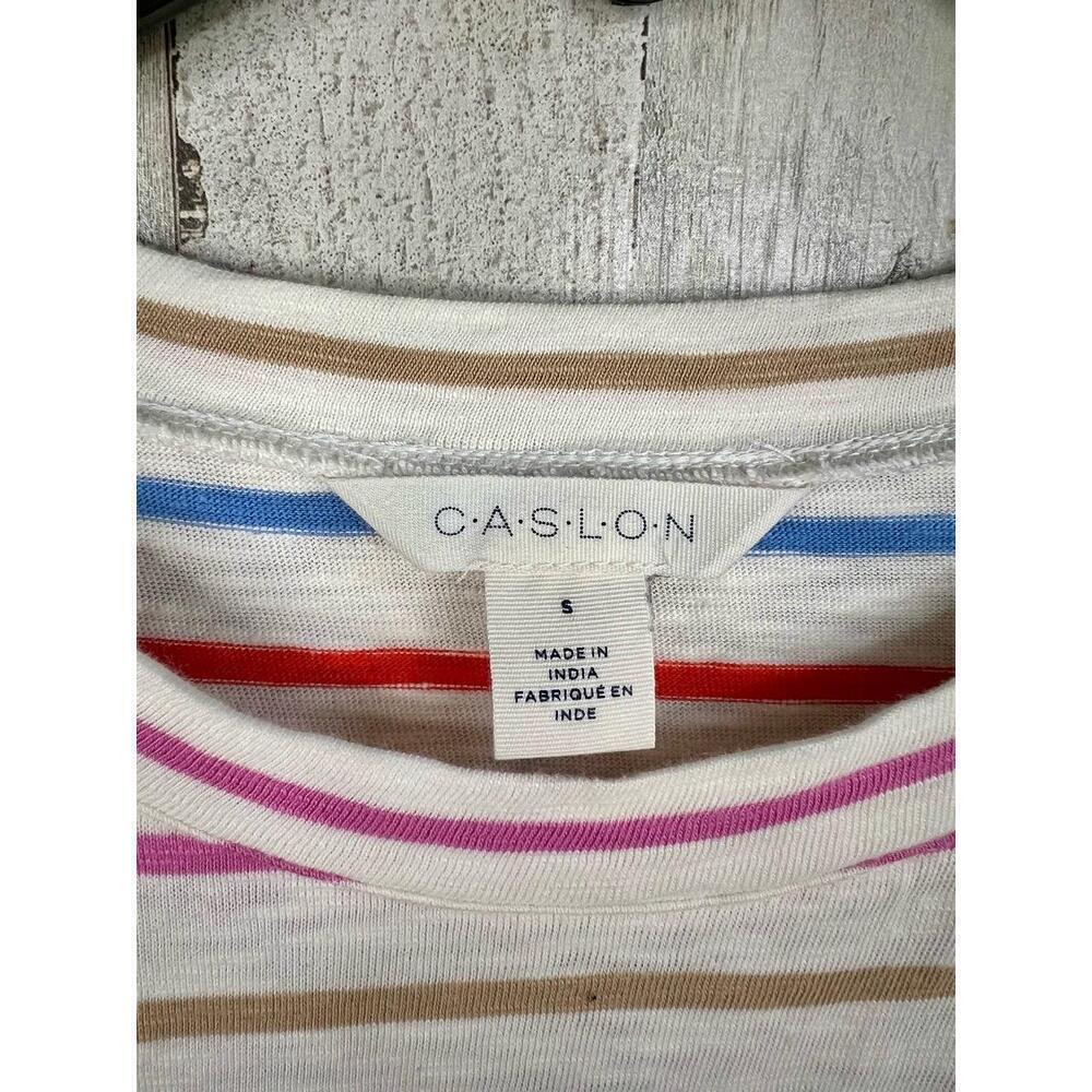 Caslon Striped Shirt Dress Short Sleeve Drawstring Casual Size S with Pockets - Picture 9 of 12